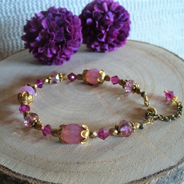 Bracelet romantique à perles roses et fuchsia