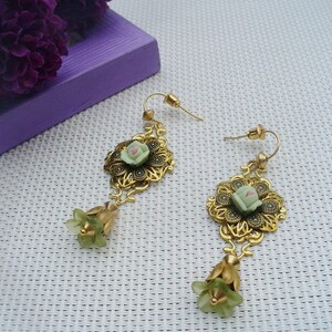 Earrings gold, bronze and vertes image 2