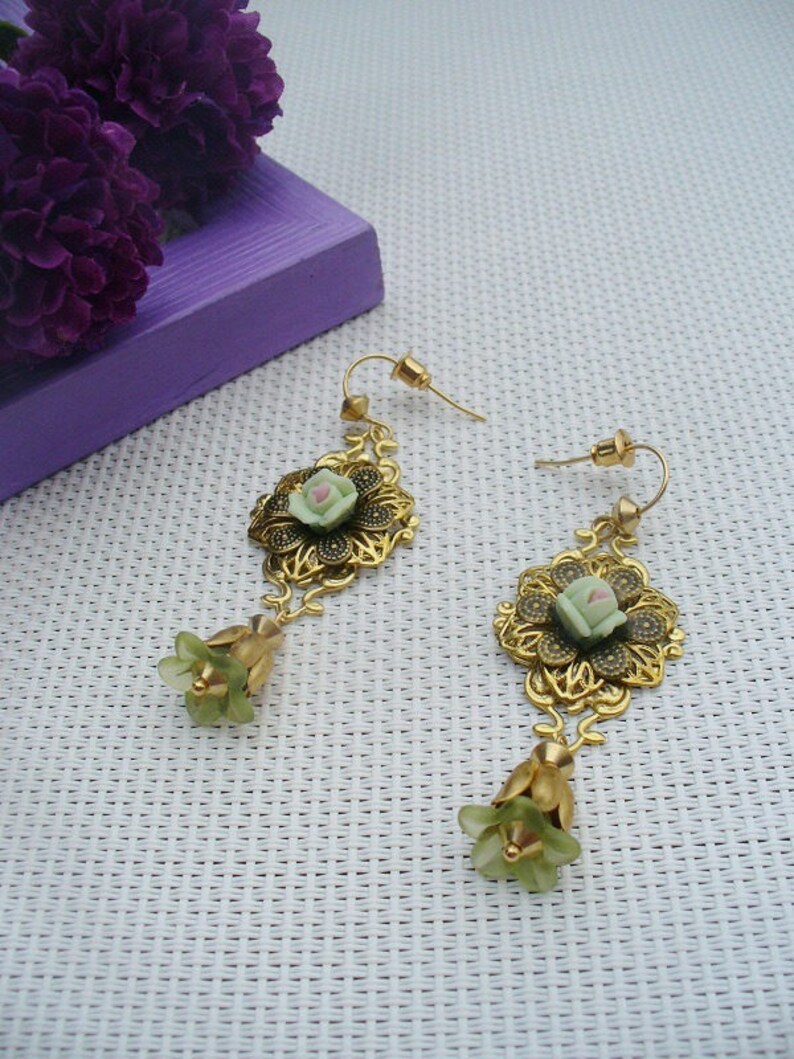 Earrings gold, bronze and vertes image 2