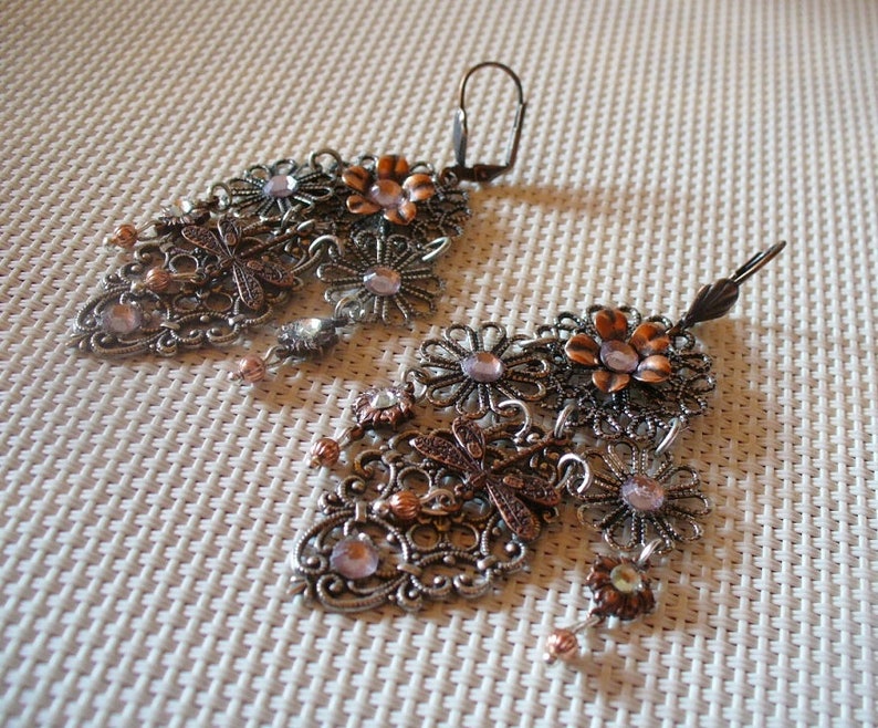 Chandelier earrings silver and copper