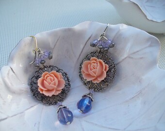 Boucles d'oreilles "pêche et améthyste clair"