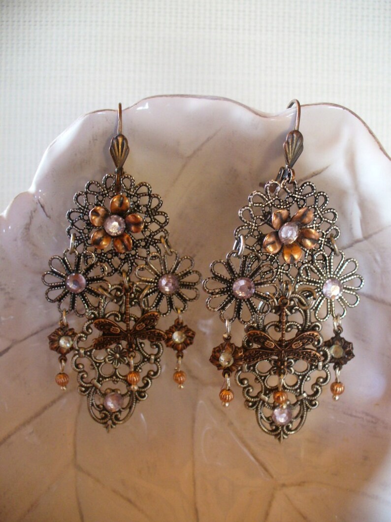 Chandelier earrings silver and copper
