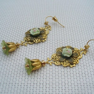 Earrings gold, bronze and vertes image 4