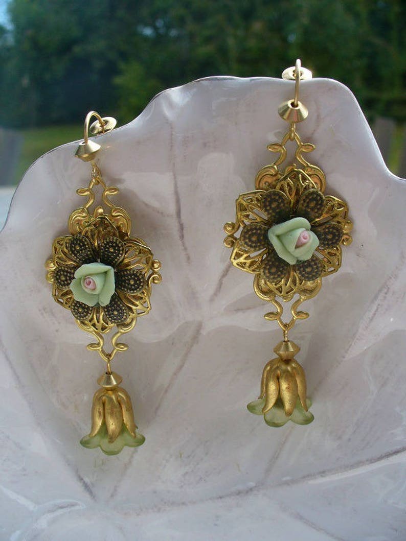 Earrings gold, bronze and vertes image 1