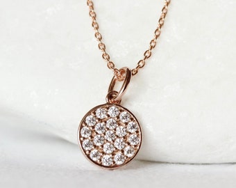 925 Siber cubic zirconia necklace, pendant with 19 cubic zirconia, discreet chain with small cubic zirconia pendant, stone studded pendant