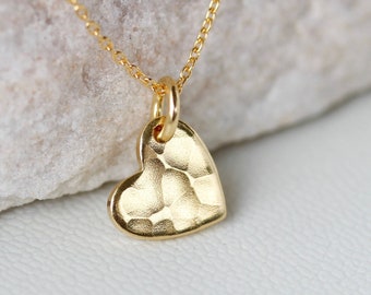 Heart chain 925 gold plated with heart pendant Valentine's Day Friendship necklace with hammered heart pendant in 45 cm length, silver, rose, gold-plated