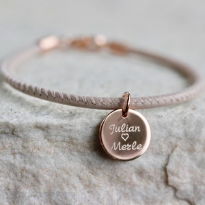 Leather bracelet with engraving, 925 name bracelet, bracelet personalized with engraving pendant, nappa leather bracelet, initials engraving, sterling silver