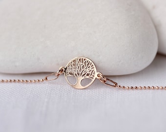 925 rose gold plated ball bracelet with symbol of the tree of life, friendship and family bracelet, symbol of the cosmic order