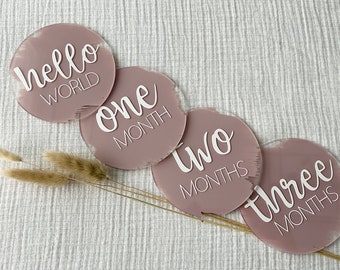 Hand Painted Acrylic Baby Milestone Discs | Monthly Photo Props, Newborn Keepsake