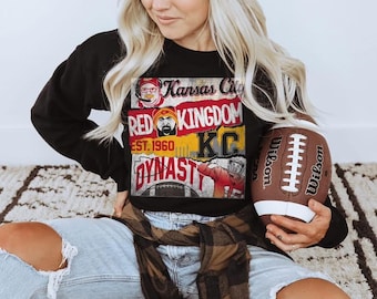 Sudadera de fútbol de Kansas City, estilo vintage, sudadera de fútbol de Kansas City, sudadera de fútbol con cuello redondo, sudadera de Kansas City, sudadera roja Kingdom KC