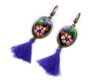 Earrings "Retro" with pompoms