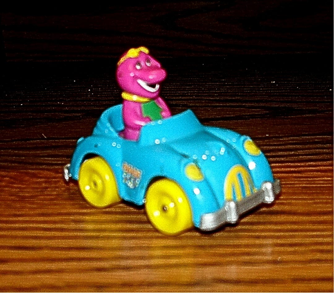 Vintage Barney Dinosaur 1997 Roadster Parade Die Cast Toy Car Hasbro ...