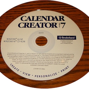 Calendar Creator 7 - Broderbund 2002 - PC Windows 95/98, Windows NT CD-Rom