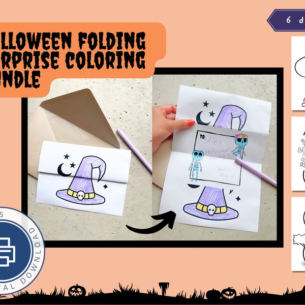 PRINTABLE fun Halloween folding surprise | Coloring pages | Kid's home activities | Happy holidays | Montessori material | Instant Download