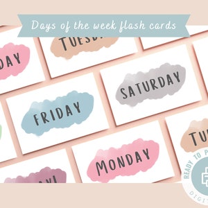 8 flashcards educativos dos dias da semana | design elegante da escola | Montessoriano | Pré-escola | Download instantâneo | Cor do arco-íris | Imprima em casa