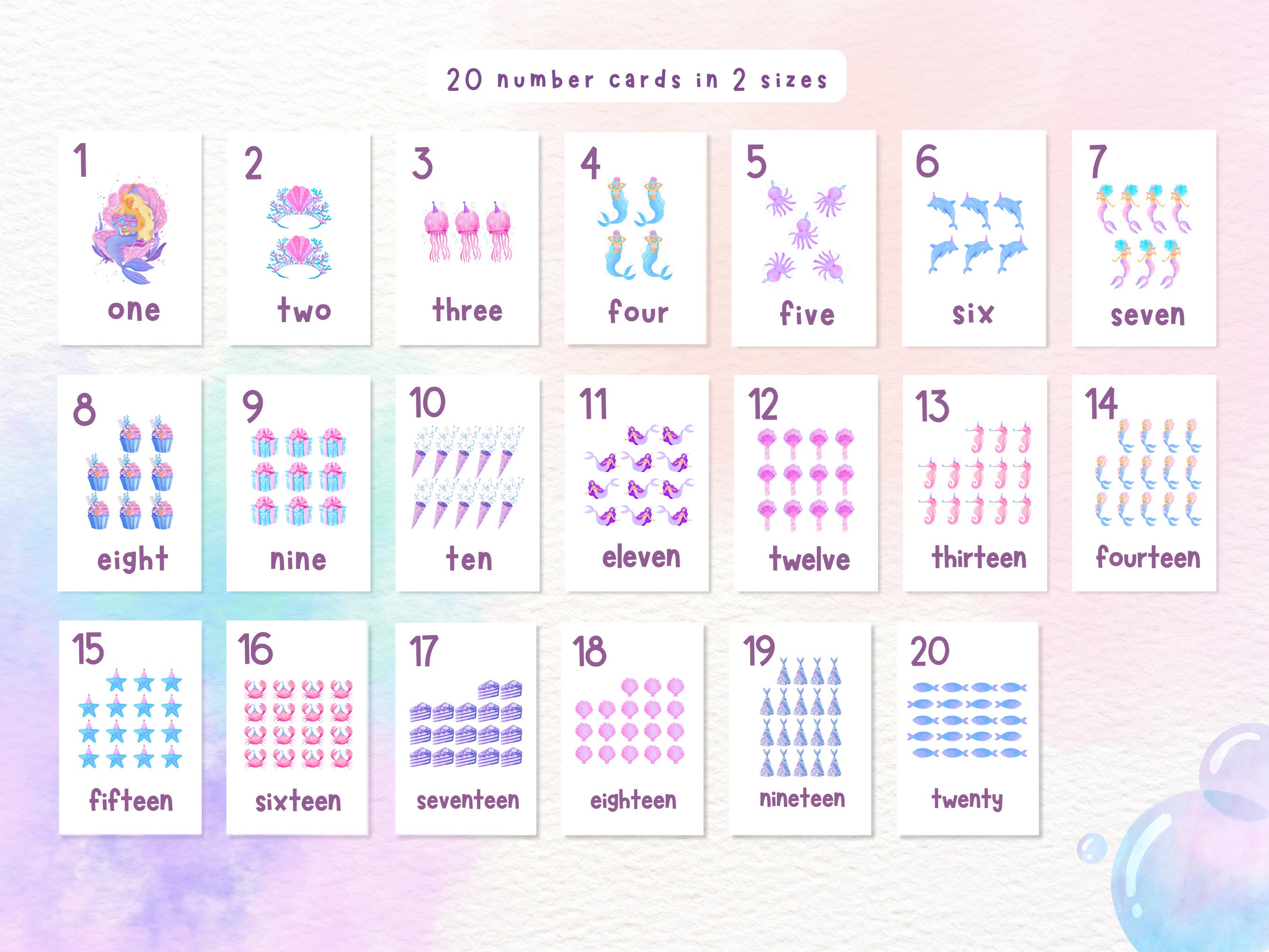 Mermaid Birthday Party Number Flashcard | Learn to Count | Montessori ...