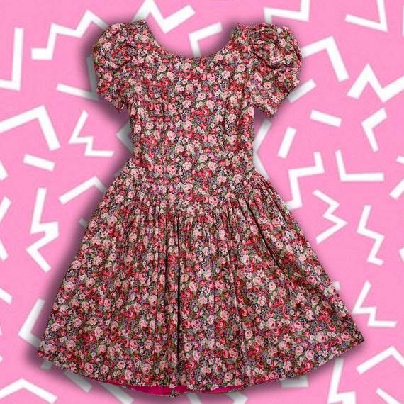 80s Vintage "Garden Tea" Floral Party Dress