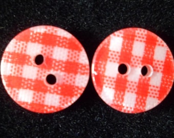 10 buttons sewing gingham red and white 12 mm