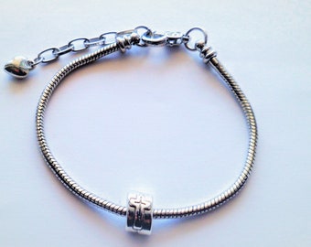 European Bracelet 20 cm With Cross Bead Platinum Color Brass Lobster Clasp Heart Extension Chain For Large Hole Beads