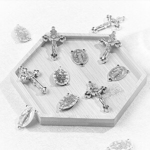 x1 Kit Rosary =Cross 38 x 22.5 mm Hole 1 mm ,Center Rosary 23 x 14.5 mm links 1 mm Zinc alloy