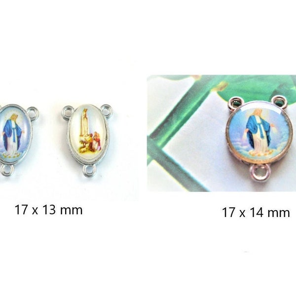 17 X 13 mm = 2 Centros de Rosario de Doble Cara Para Rosario Virgen Milagrosa Fátima 3 Pastores, Virgen Milagrosa Redonda De Doble Cara