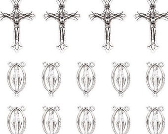 x1 = Silver Metal Rosary Kit, Cross 37 x 21 mm, Rosary Center 23 x 13 mm