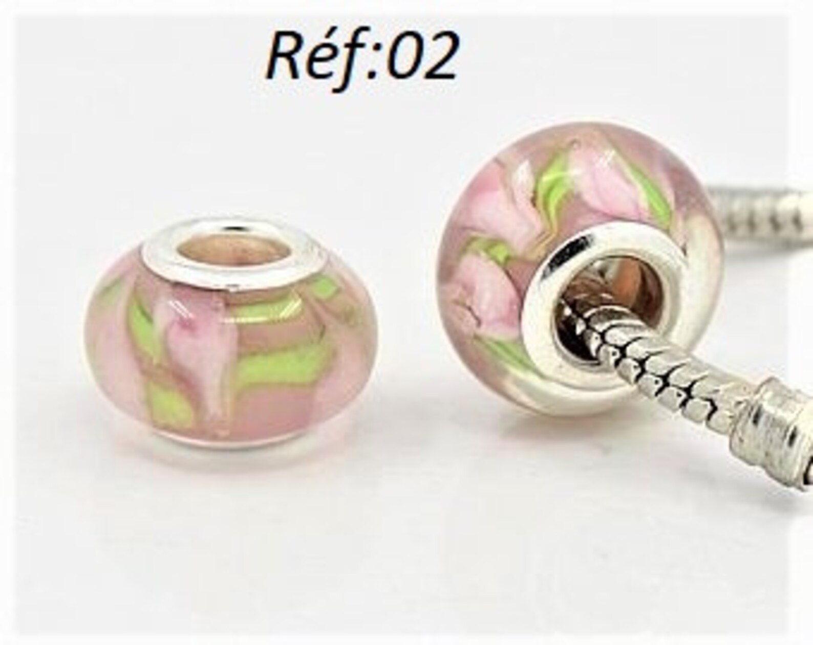 5 Perles Lampwork En Verre De Murano Et Argent - 15x9 Mm, Trou 4.5 Mm, Création Bijoux