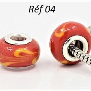 Lot De 5 Perles Lampwork / Murano Et Argent - Dimensions 15x9 Mm, Trou 4.5 Mm, Pour Création Bijoux