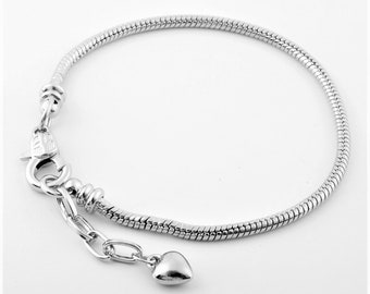 European Bracelet 20 cm Brass Platinum Color Lobster Clasp Steel Heart Extension Chain For Large Hole Beads