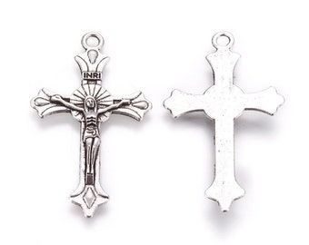 3 Crucifix Cross 37 x 21 mm Thickness 2.7 mm ,Hole 2 mm Zinc Alloy,Color Silver Tibetan Style