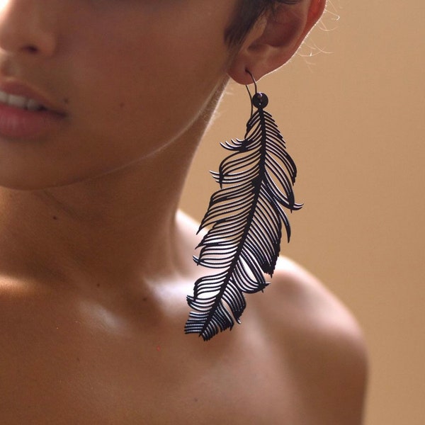 Lightweight Recycled Rubber Feather Earrings - by Design Tun