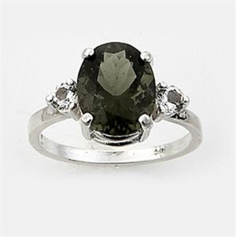 925 Sterling Silver Choose Size Moldavite Ring With Danburite Certificate of Authenticity Faceted Gem Quality Moldavite /& Danburite!