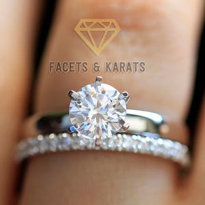Solitaire Engagement Ring Wedding Band Bridal Set 1.50 Carat Solid 14k White Gold Lab Created Man Made Simulated Diamonds or Moissanite
