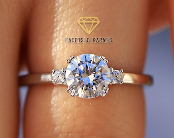 1ct Moissanite Engagement Ring 14K Solid White Gold VVS1