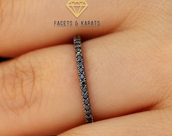 Black Diamond-trouwring dames van 14 kt massief zwart goud met gesimuleerde diamanten