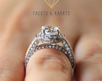 Halo Verlobungsring, Rundschliff, 2.50 Karat , 14k Weißgold, Gelbgold, Roségold by Facets & Karats auf Etsy Schmuck