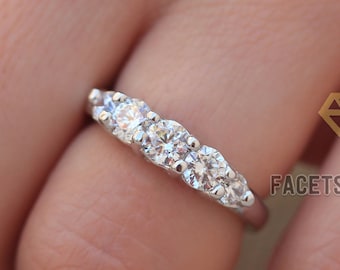 5 Stone Diamond Ring 1 Carat 14k Solid White Gold Five Stone Wedding Band Anniversary Ring Man Made Diamond Simulant Wedding Ring Band