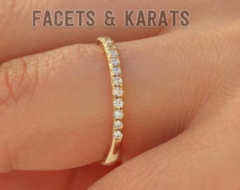 14k Yellow Gold Wedding Band Womens Half Eternity Band, Engagement Ring Band, Gold Ring, Simulated Diamond Wedding Ring, Anniversary Ring