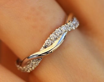 Fede nuziale da donna con diamanti o moissanite di laboratorio, in oro bianco, giallo o rosa 10K/14K