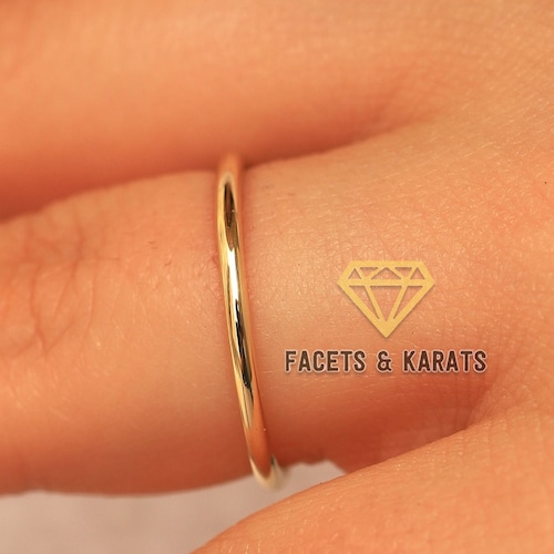 14k Solid Gold 1.5mm Plain Band Etsy