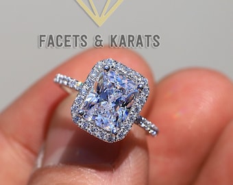 3.50 cttw Platinum Radiant Cut Hidden Halo Engagement Ring, D VVS1 Clarity Moissanite – FACETS and KARATS