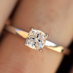 0.60ct Cushion Cut Moissanite Engagement Ring, Cushion Cut Moissanite Solitaire Ring, Simple Wedding Ring For Her, 14K White, Yellow or Rose