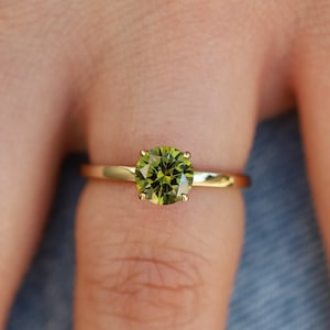 14K Gold Emerald Engagement Ring For Women, Stackable Solitaire Ring, Gold Promise Ring For Her, May Birthstone, Simulated Emerald Ring