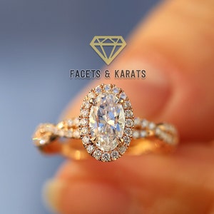 Lab Grown CVD Oval Diamond Engagement Ring With Infinity Twist Shank in 14K Yellow Gold, White Gold or Rose Gold by Facets & Karats on Etsy