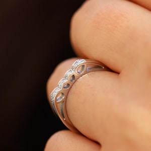 Vintage Victorian Moissanite Anniversary Ring, 14K Solid White Gold Gift For Her, Art Deco Stackable Ring, Antique Anniversary Band, Simple