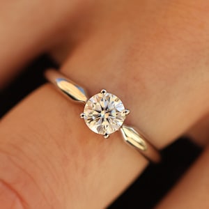 0.50ct Moissanite Solitaire Engagement Ring For Women With a Low Profile and Classic 4-Prong Basket Setting in 14K White, Yellow, Rose Gold