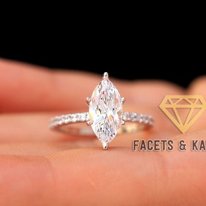 3 Carat Marquise Engagement Ring With Side Accent Stones, Wedding Ring, Anniversary Ring 14K Solid Real White Gold Facets and Karats on Etsy