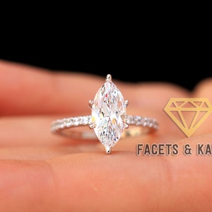 3 Karat Marquise Verlobungsring Mit Seitlichen Akzentsteinen, Ehering, Jubiläumsring 14K Massiv Echtweißgold Facetten und Karat auf Etsy