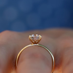 1.5ct Elongated Cushion Cut Moissanite Tulip Solitaire Engagement Ring, 14K Solid Yellow Gold Wedding Ring, Floral and Nature Inspired Ring