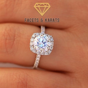14K Gold Ring, 2 Carat Moissanite Engagement Ring, Halo Wedding Ring For Women, Promise Ring, Anniversary Ring, Round Cut Bridal Ring